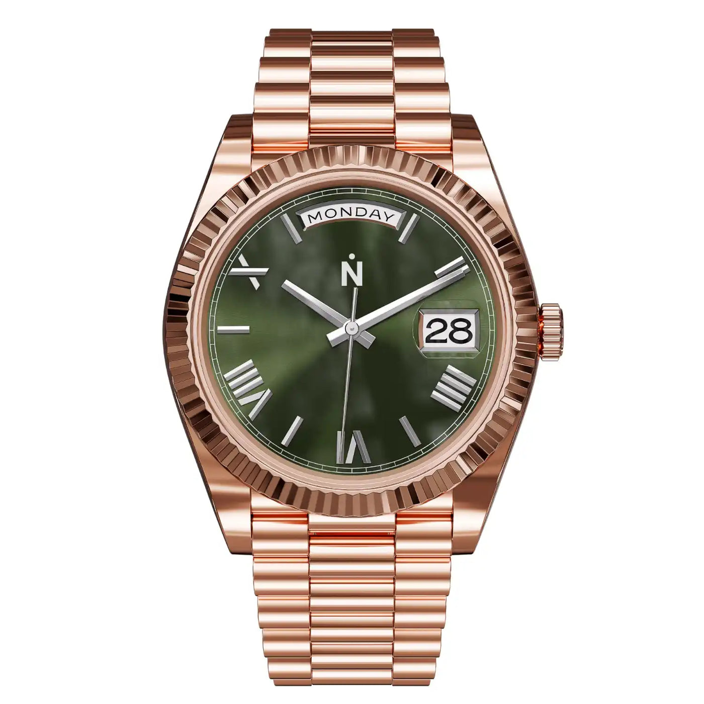 Day Olive Roman Dial Rosegold Seiko Mod Watch