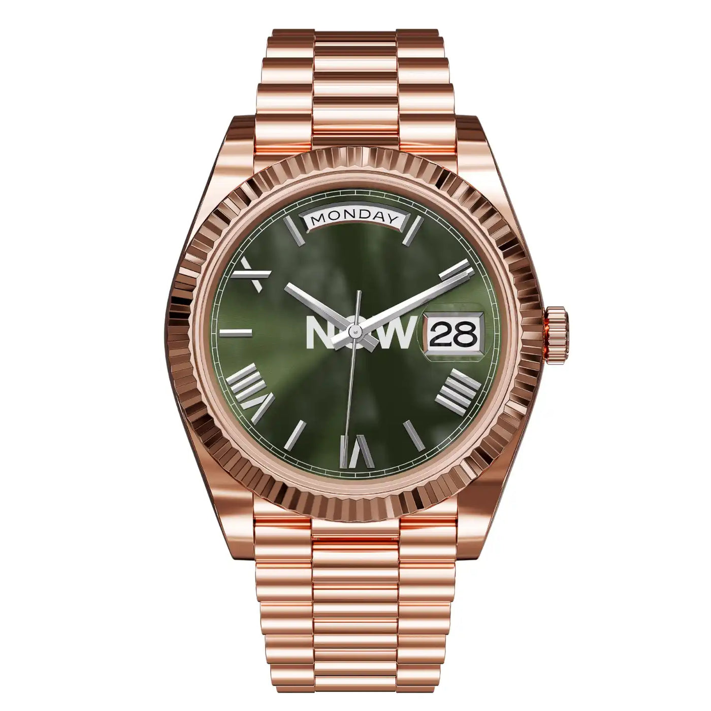 Day Olive Roman Dial Rosegold Seiko Mod Watch
