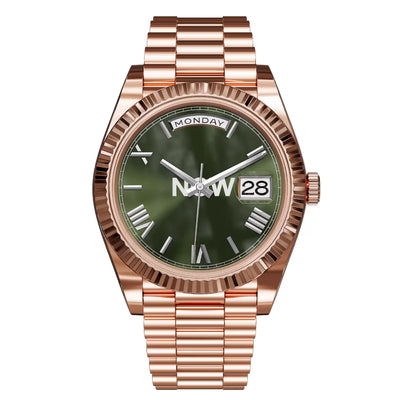 Day Olive Roman Dial Rosegold Seiko Mod Watch